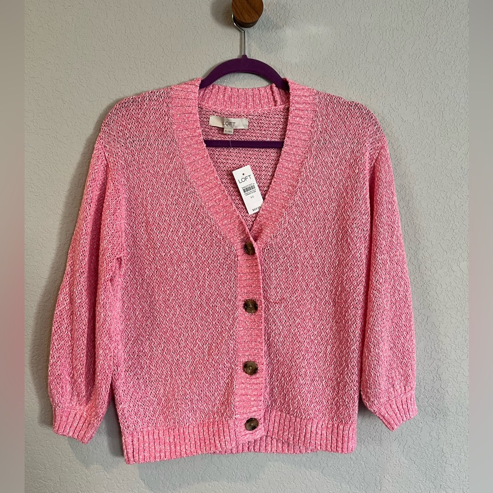 Loft  XS. NWT   Pink cardigan.
